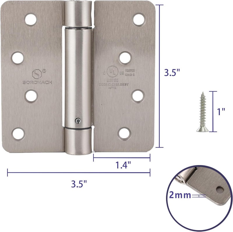 SORGMACH Self Closing Door Hinge 4 inch Satin Nickel Auto Close Hinges Adjustable 4" x 4" Spring Hinges Door Closer Hinge 1/4" Radius Corner Commercial Auto Self-Closing Hinge UL Listed, 2 Pieces - Image 5